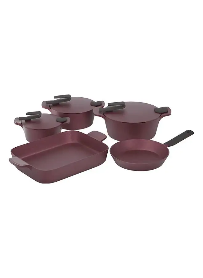 PYREX 12 Pieces Granite Set (20-24-28+Fry Pan 26cm+Oven Dish 31cm+ 4 Silicon Holders) Artisan Burgandy