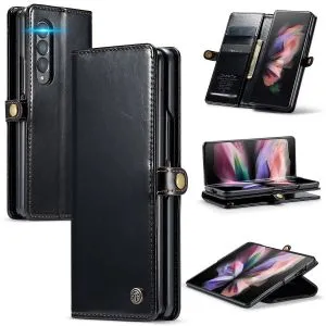 Samsung Galaxy Z Fold3 2021 Case, Premium PU Leather Cover Magnetic Closure Full Protection Fold Wallet Card Slots Stand Case For Samsung Galaxy Z Fold 3 5G