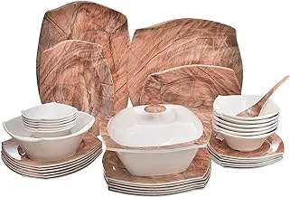 Pure Melamine Wooden Square Dinner 38-Pieces Set, Light Brown