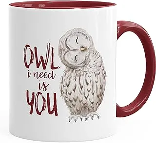 MoonWorks Coffee Mug Owl I Need is You Love Saying Gift Valentine's Day Christmas Marriage Partnership Bordeaux Red One Size