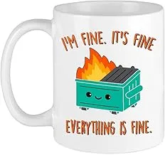 Dumpster Fire Coffee Mug - Ceramic Cup, 11 Oz Witty Coffee Mugs Set - Everything's Fine, I'm Fine, It's Fine, This Is Fine - Ceramic Cups