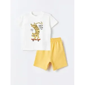 LC Waikiki Crew Neck Printed Baby Boy T-Shirt And Shorts 2-Pack Set