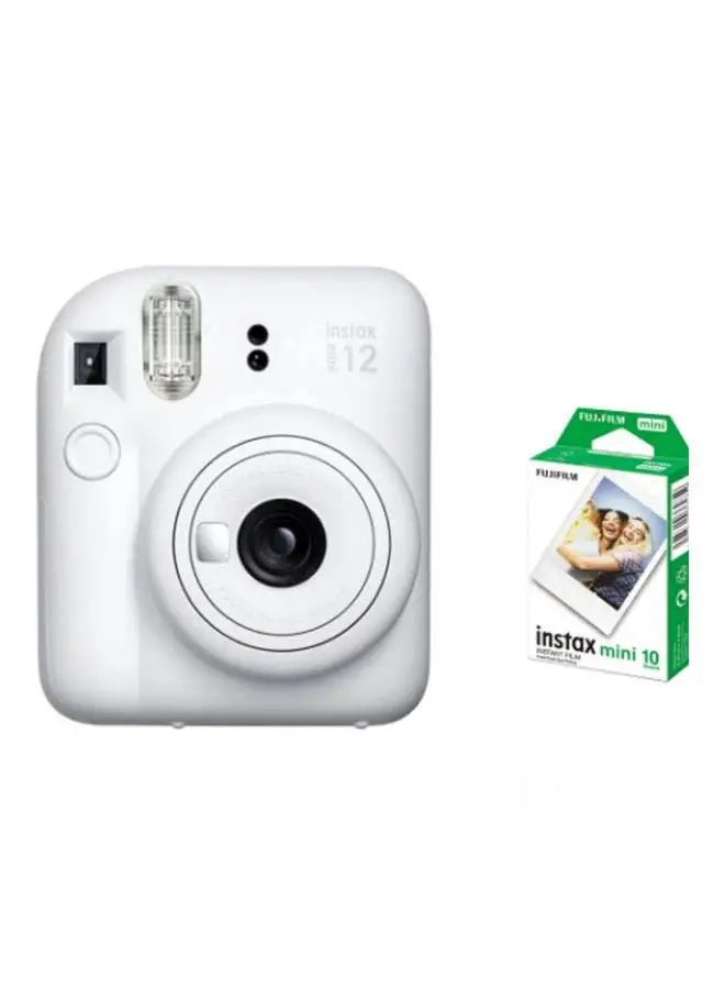 FUJIFILM Instax Mini 12 Instant Film Camera With Pack Of 10 Films Clay White