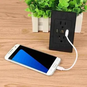 Habuy Dual USB Port Wall Socket Charger AC Power Receptacle Outlet Plate Black Panel