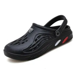 Male Crocs Outside Slides Pool Beach Sandals Casual Hollow Flipflop Cushion Insole Black