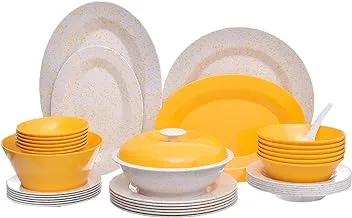 Pure Granite Mix Melamine Round Dinner 38 -Pieces Set, Yellow