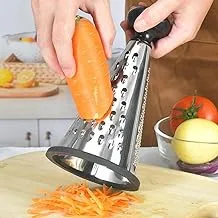 Cone Cheese Grater with plastic Handle - Stainless Steel Triple Function Wood Handle Parmesan Shaver Non-Slip Rubber Bottom Hand Held Multifunction Vegetables Cheese Grater مبشره مدور