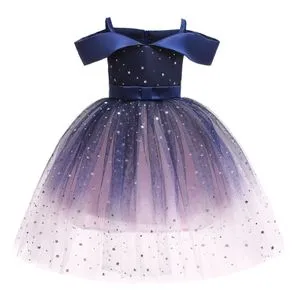 Fashion Girls One-shoulder Sequined Tutu Dress (Color:Blue Size:150)