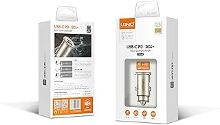 LDNIO C509Q شاحن سيارة مع كابل من النوع C إلى Lightning ومنفذ USB من النوع C 30 وات - أبيض