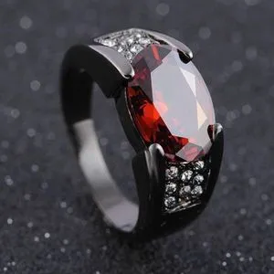 Delicate Male Diamond Ruby Ring Black & Red