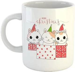 Happu - Printed Ceramic Coffee Mug, Christmas Theme, Christmas Décor 4, Christmas Mugs, X'Mas Decorations, Christmas Gifts, Secret Santa Gifts, Christmas Decor, 325 ML(11Oz), 1488 (Cute Cat22)