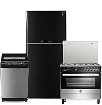 El Araby Bundle [ SHARP Refrigerator No Frost 480 Liter Black SJ-GV63G-BK, TORNADO WM Top Automatic 17 Kg TWT-TLD17RSC, LA GERMANIA - Cooker 90 x 60-5 Gas Burner -9M10G4A1X4AWW ]