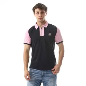 Caesar Embroidered Pique Polo Shirt With Classic Collar And Zipper