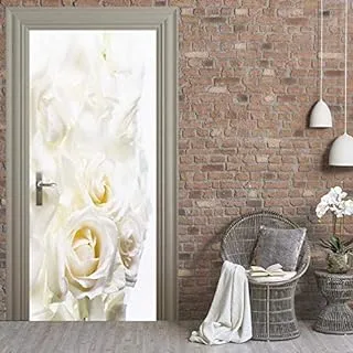 3D White Roses Wolf Door Sticker Self-adhesive Home Decorative Wall Sticker