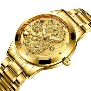 Men' Fngeen  Luxury Diamond Waterproof Quartz Watch - Gold