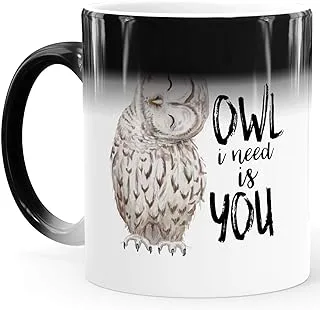 Magic Mug Colour Changing Mug Owl I Need Is You Saying Love Boyfriend Girlfriend Gift Jarheday Valentine's Day White Magic Mug