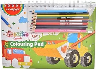 Keyroad KR972520 High Quality Colouring Pad of 132 PCS (30 Drawing Sheet, 90 Stickers and 12 Colour Pencils) for Kids and Students - Multi Color