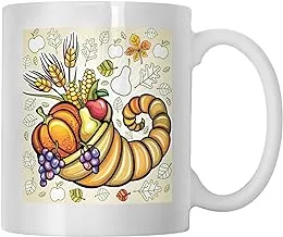 Harvest Thanksgiving,Funny Ceramic Valentines Gift Mug,Cornucopia Harvest Thanksgiving Image with Various Fall Yield Pumpkin Corn,Ceramic White 330ml(11oz),Orange Green Purple