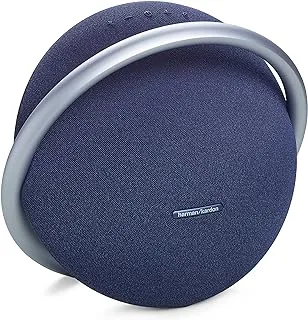 Harman Kardon Onyx Studio 8 مكبر صوت استريو بلوتوث محمول ، أداء صوت فائق ، تصميم أنيق ، ضبط ذاتي ، بطارية 8 ساعات ، مواد صديقة للبيئة ، ميكروفون مزدوج مدمج - أزرق ، HKOS8BLUK