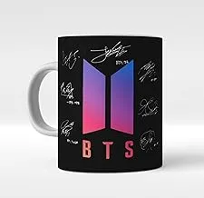 Sawardawalas BTS Ceramic Signature Bangtan Boys Vogue Signature Music Band V Suga J-Hope Jungkook Jin Jimin Rm Best Gift for Boys Girl Brother Sister for BTS Lovers Black Mug- Multicolor