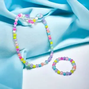 Girl Colorful Pearl Bracelet And Necklace