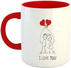 Happu - Printed Ceramic Coffee Mug, Happy Valentine Day Design, I Love You Heart Balloon, Gifts for Husband, Gift for Girls, Gift for Wife, Gift for Lover, 325 ML(11Oz), 2137-RD