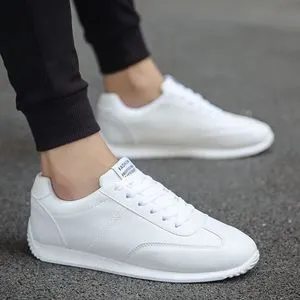 Fashion Men's Fashion Slip-On Casual Shoes Breathable Lace-Up Canvas Shoes White