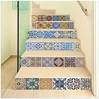 6 Pce/Set Creative DIY 3D Stairway Stickers Ceramic Tile Pattern for Room Stairs Decoration Home Decor Floor Wall Sticker