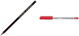 Faber Castell 2122 HB Graphite Pencil - Black + Schneider tops 505 ballpoint pen with cap model, m, red, shaft colour: transparent