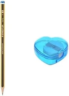 NORIS PENCIL, HARDNESS H + ARK 609 Plastic Pencil Sharpener with Shell - Blue