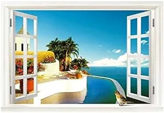 Mediterranean Window View Arrival Fake Wall Decorative Poster - 70X90cm