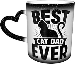 Novelty Cat Lovers Gifts, Best Cat Dad Ever Coffee Mug Heat Changing Color Change Ceramic Funny Heat Sensitive Tea Cup 11 oz