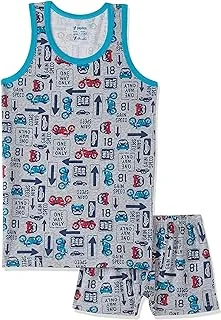 Papillon Cotton Set of 2 Pieces Sleeveless Undershirt with Elastic Waist Boxer Underwear Printed For Boys-Multicolor-10Years