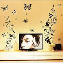 Black Butterfly Flower TV Background Living Room Bedroom Decoration Removable Wall Sticker