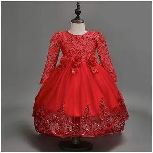 Lace Flower Girl Dress-Red