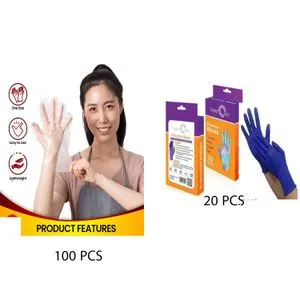 NITRILE Gloves Size  M ُ20 PCS + Plastic Gloves 100 PCS