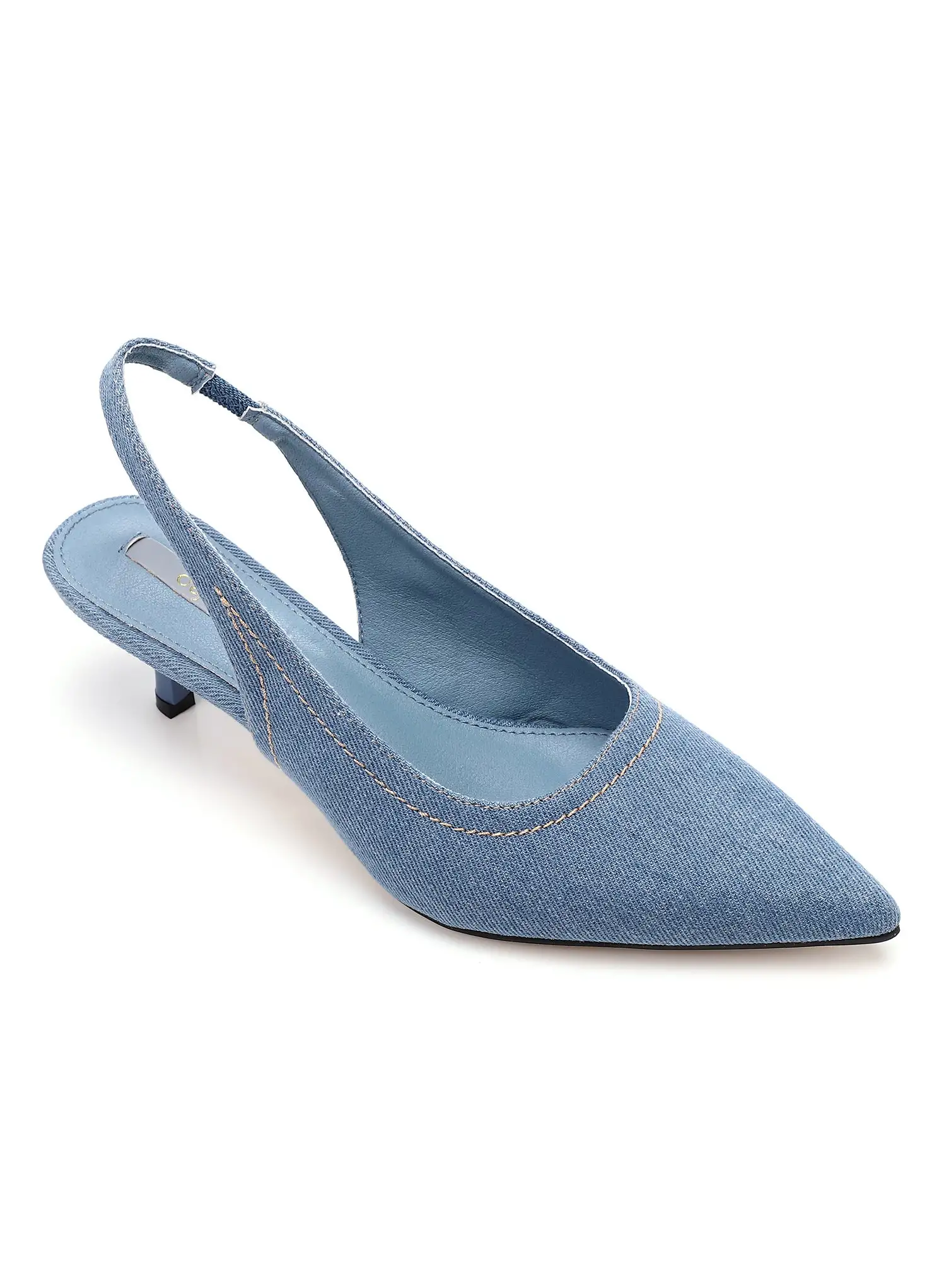 DejaVu Pointed Toecap Shape Light Vintage Denim Slip On Pumps