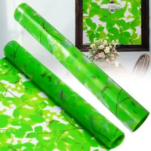 45*200cm Adhesive Green Leaves Window Film Glass Frosted Wall Sticker Privacy Protection Decorative Decal For Home Bathroom-