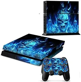 Blue Skull Decal Skin Cover Sticker For PS4 Console & Controller