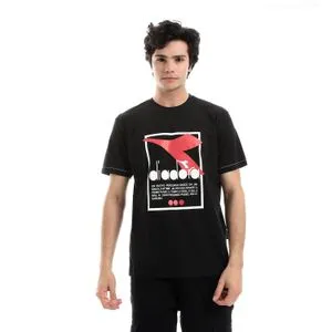 Diadora Men Cotton Printed T-Shirt - Black