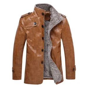 Fashion Men's Casual Outdoor Warm Leather Jacket-Brown