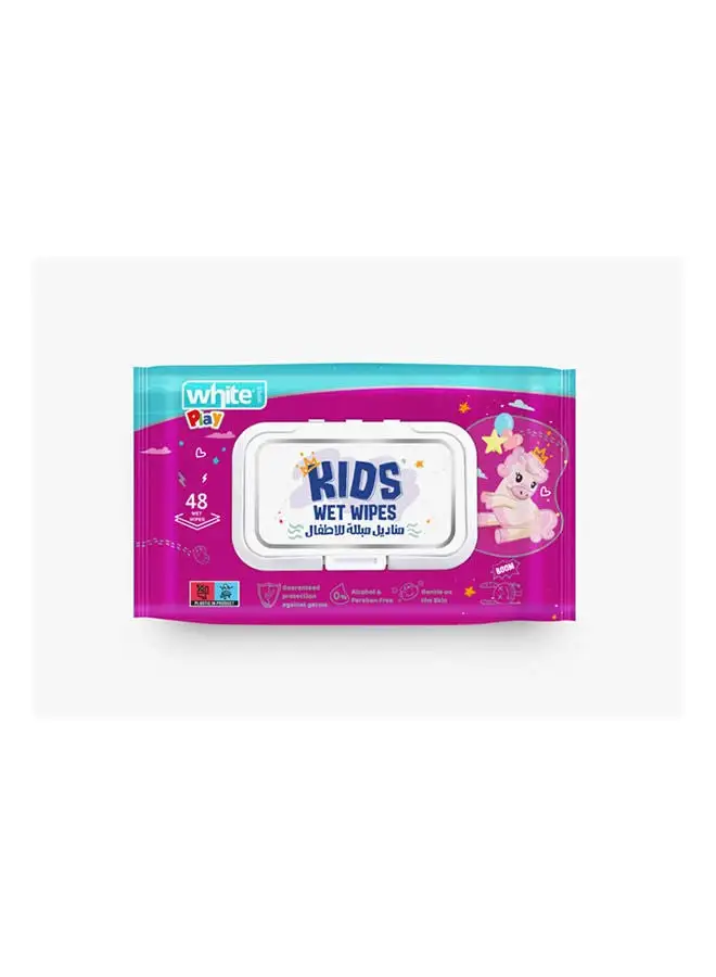 White Kids Wet Wipes 48 Tissues Multicolor