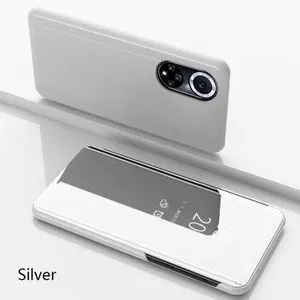 Case For Huawei Nova 9 Soft Hard Shockproof Flip Stand Mirror Cover Casing -Silver