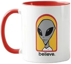 RYN PRINTED DESIGN Alien Believe Printed Ceramic Mug Red/White/Yellow 11ounce