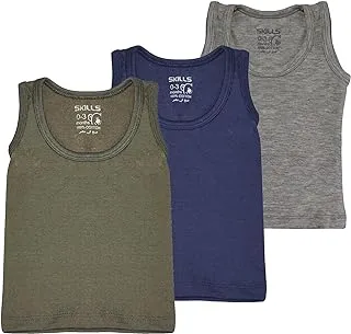 SKILLS Unisex Set Of 3 Pieces Plain Sleeveless Round Neck Undershirt Base Layer Top