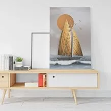 Abstract golden sailboat with waves Printed canvas wall art 60x40