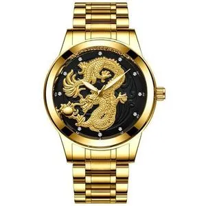 Fashion Men's Business Luminous Gold Ultra-Thin Quartz Watch - Gold Shell Black Face