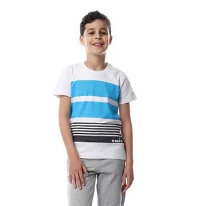 Diadora Boys Printed Cotton T-Shirt -White/Blue