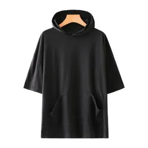 Fashion (Black)Men's T Shirts Plus Size 5XL 6XL 7XL 8XL 9XL Hooded T Shirt Summer Men Solid Short Sleeve T-shirt OLD