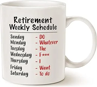 MAUAG Funny Retirement Gag Gifts for Family Mom Dad Grandpa Grandma, Retired Schedule Calendar Office Coffee Mugs for Coworker Cups, 11 Oz